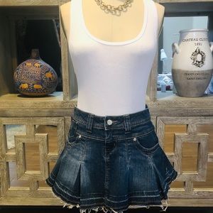 Pleated Denim Miniskirt